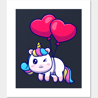 cute unicorn floating with love Posters and Art